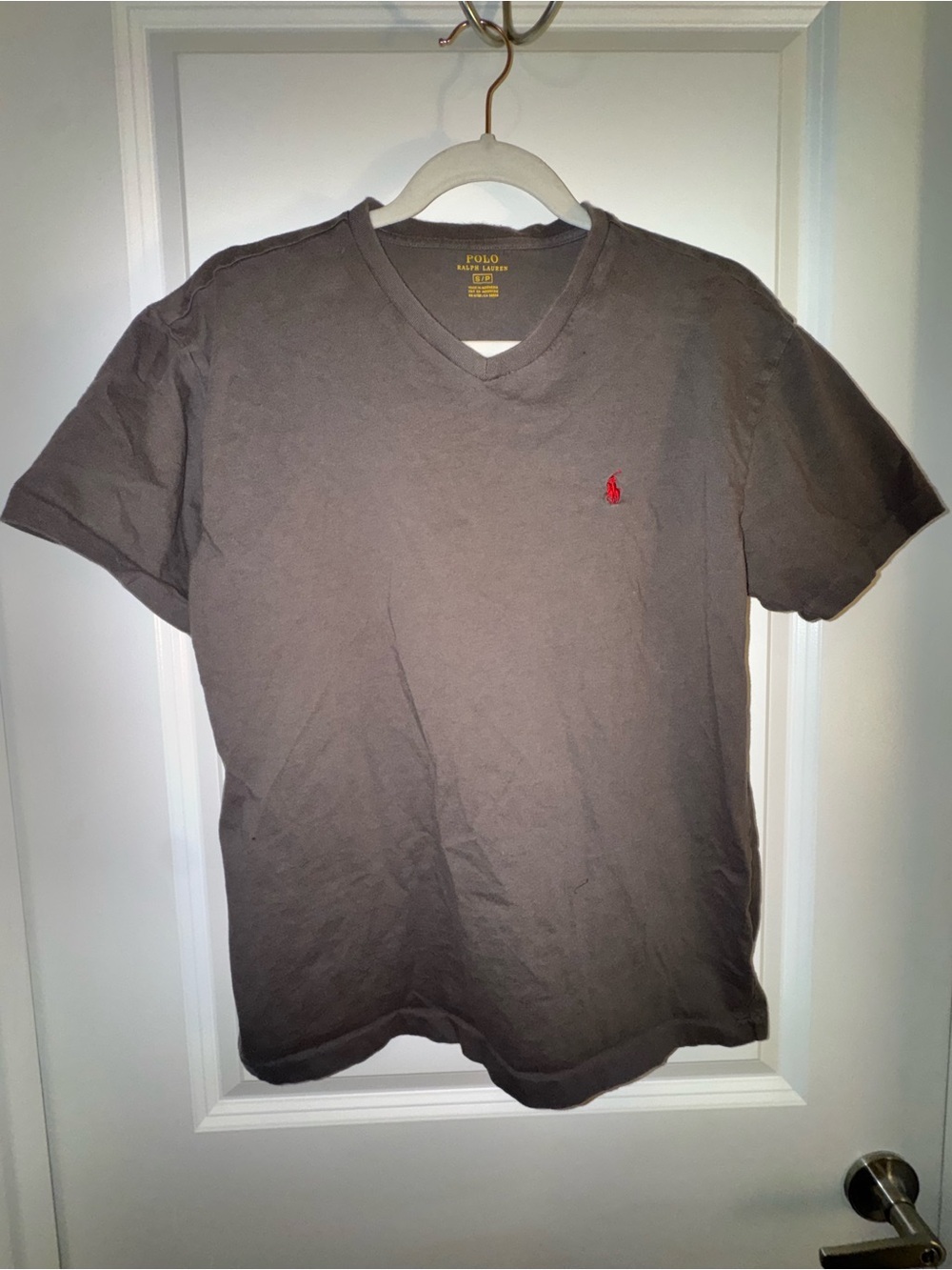 ✨🔵✨ Polo by Ralph Lauren Men's Gray V-Neck T-Shirt with Red Pony